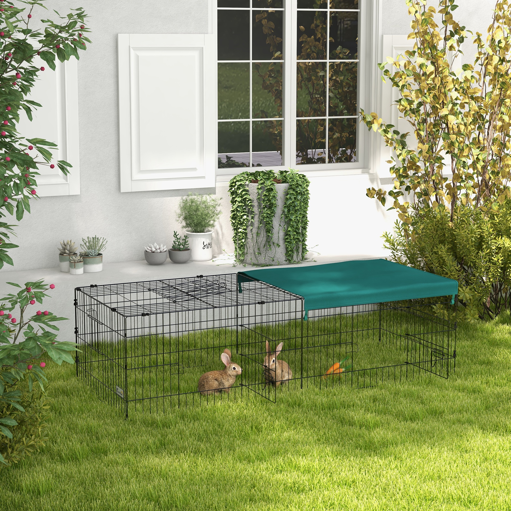 Image of Small Animal Cage, Rodent Cage With 5 Doors, Rabbit Cage With Roof, Chicken Coop, Small Animal Run For Rabbits, Chickens, , Steel, 185 X 75 X 50 Cm, Green