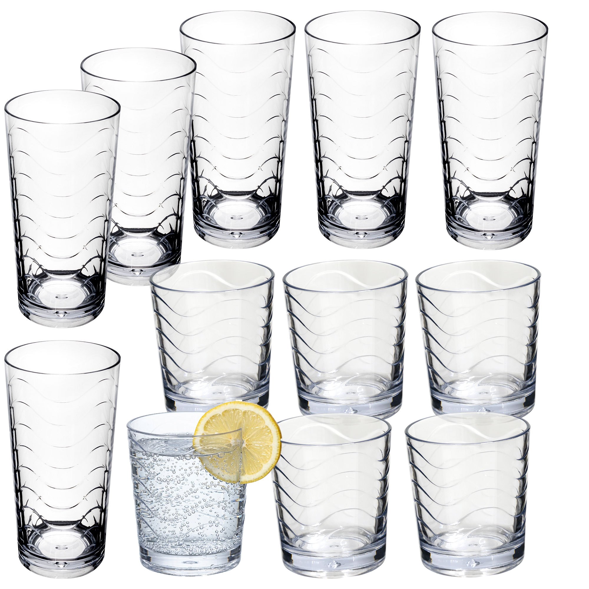Image of 12x Acrylic Camping Glasses 250ml+260ml Clear - Drinking Glass Acrylic Glass Water Glass Plastic Look Picnic Cup For Kids Seniors Long Drink Cocktail