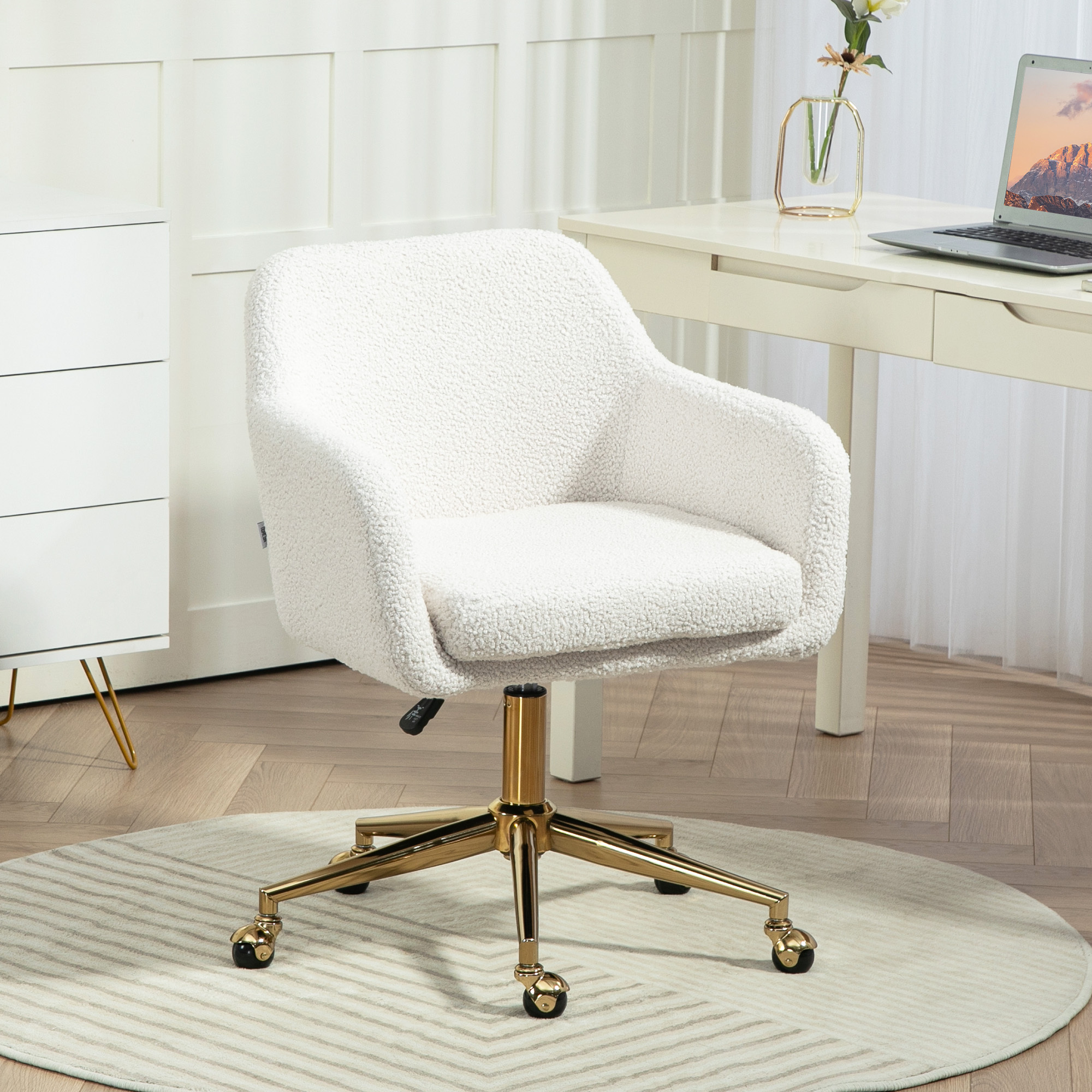 Image of Office Chair, Height-adjustable Desk Chair, Relax Armchair With , Swivel Chair With Velvet Optics, For Office, Study, Cream White