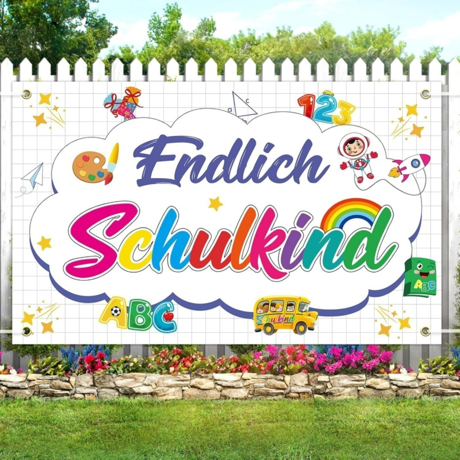 School Kid Banner 180x110 Cm, Large Fabric Banner For School Photos And Room Decoration Party Supplies Set