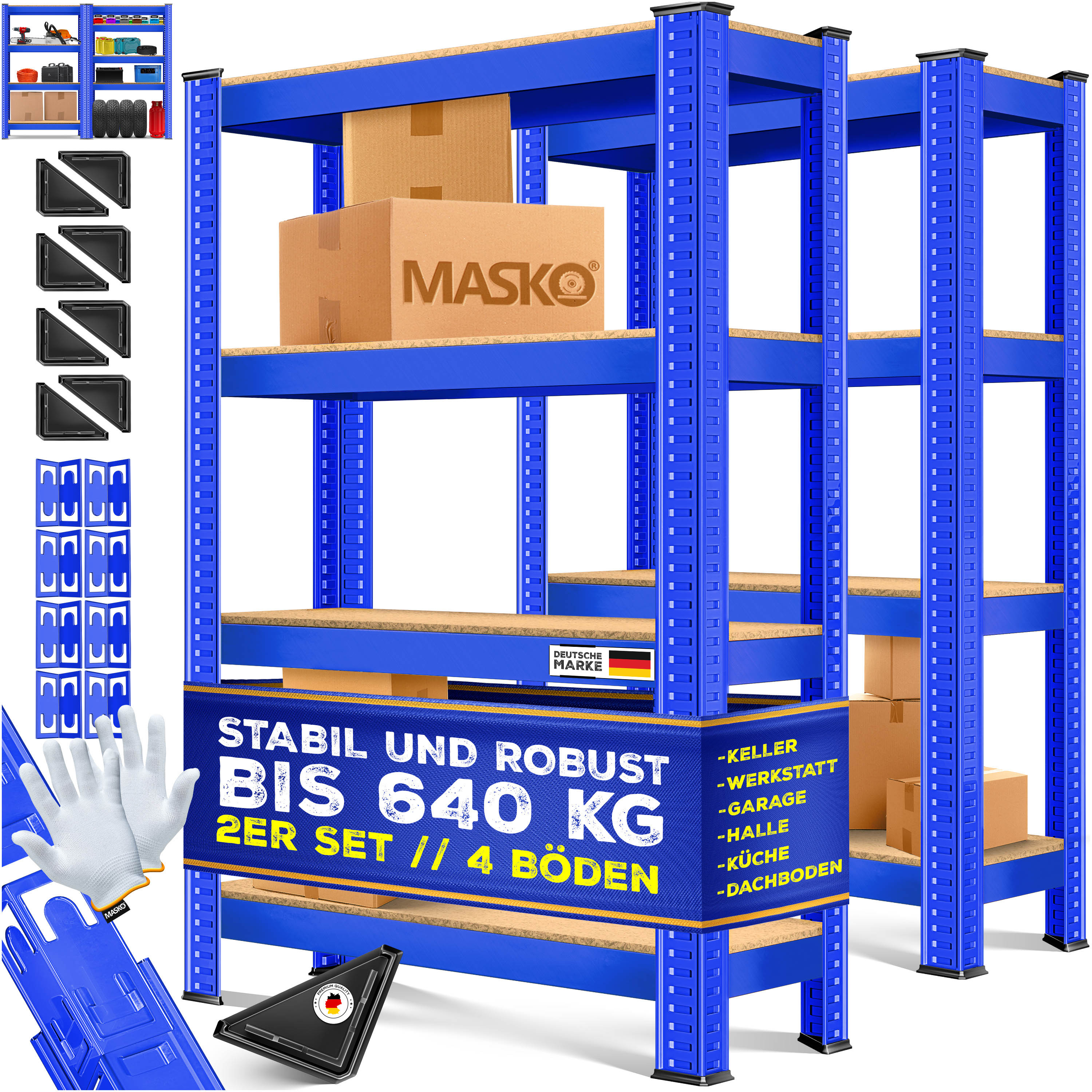 TEMU Ensemble d'étagères de rangement robustes MASKO® 2 pièces, étagère de sous-sol, 160x90x40cm, jusqu'à 700kg, 4 étagères réglables, panneaux MDF,