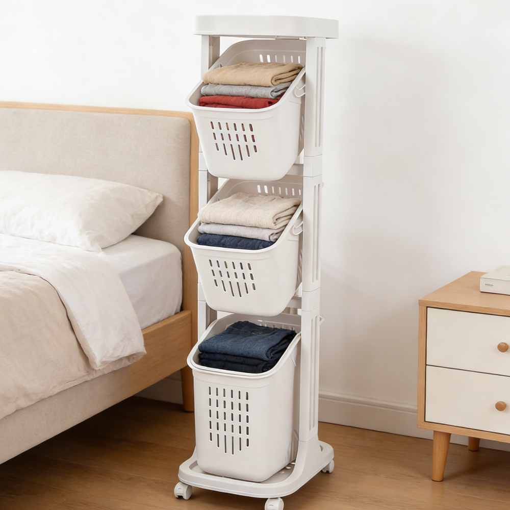 Four-Layer Plastic Narrow Storage Basket Trolley