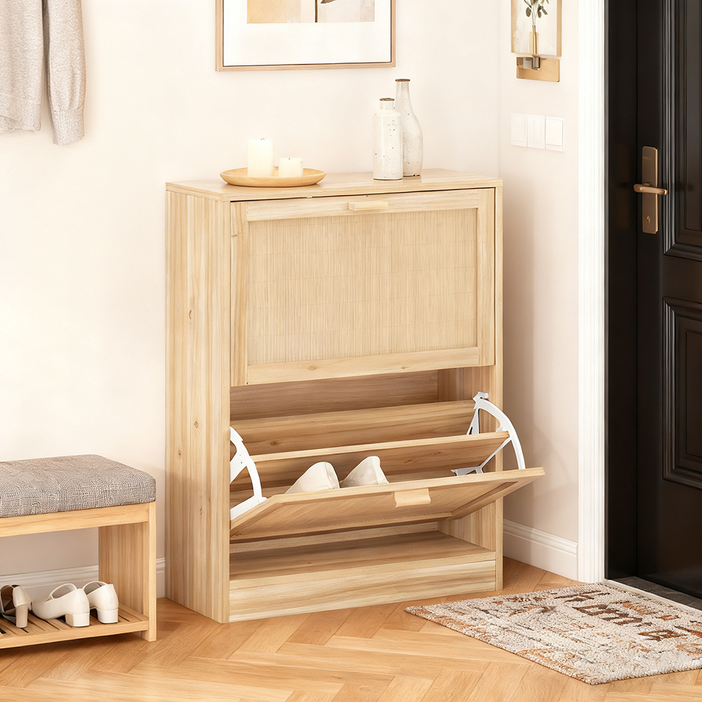 Image of Shoe Cabinet With 2 Flaps, Shoe Dresser, Shoe Storage, Shoe Organizer With 2 Doors, Entryway Furniture 60 X 24 X 80 Cm - Gts271-o