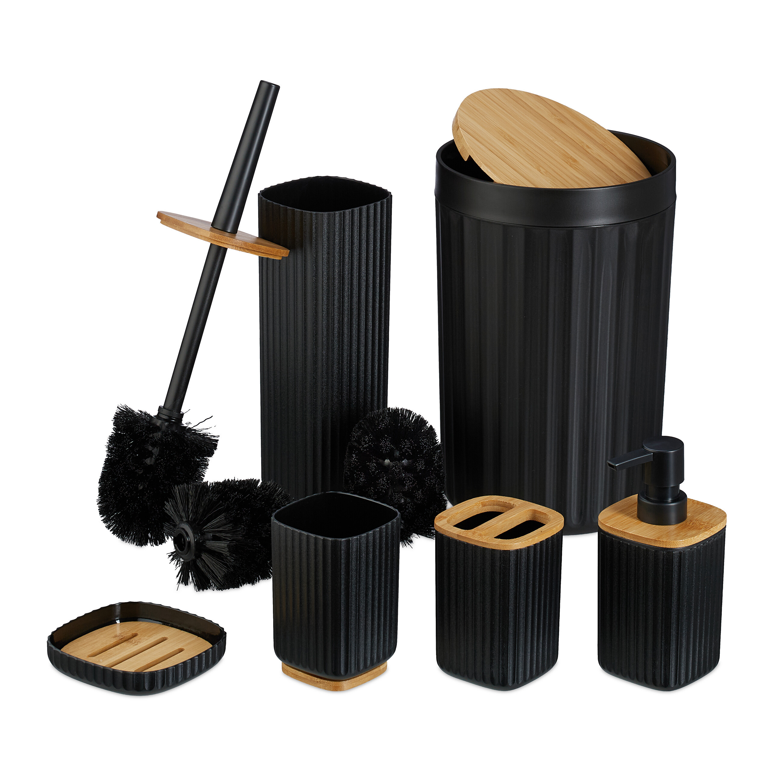6-piece Bathroom Set In Black/natural