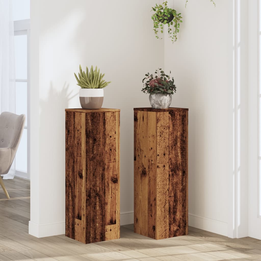 Image of Vidaxl Plant Stand, 2-piece Set, Flower Stand, Decorative Column Pedestal For Plants And Decor Items, Flower Stool Flower Column, Wood-look Material