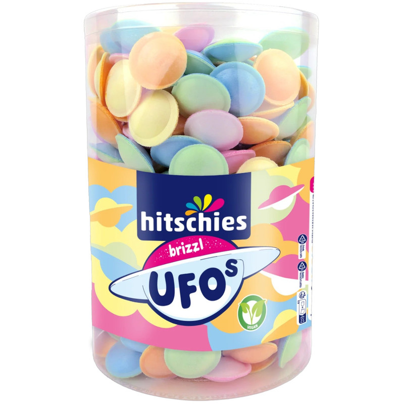 Image of Crispy Ufos Dose 450 G | Ufo Candy Bonbons | Fruity Chewy Candies With Fizzy Powder | Colorful Candy Mix In Storage Tin
