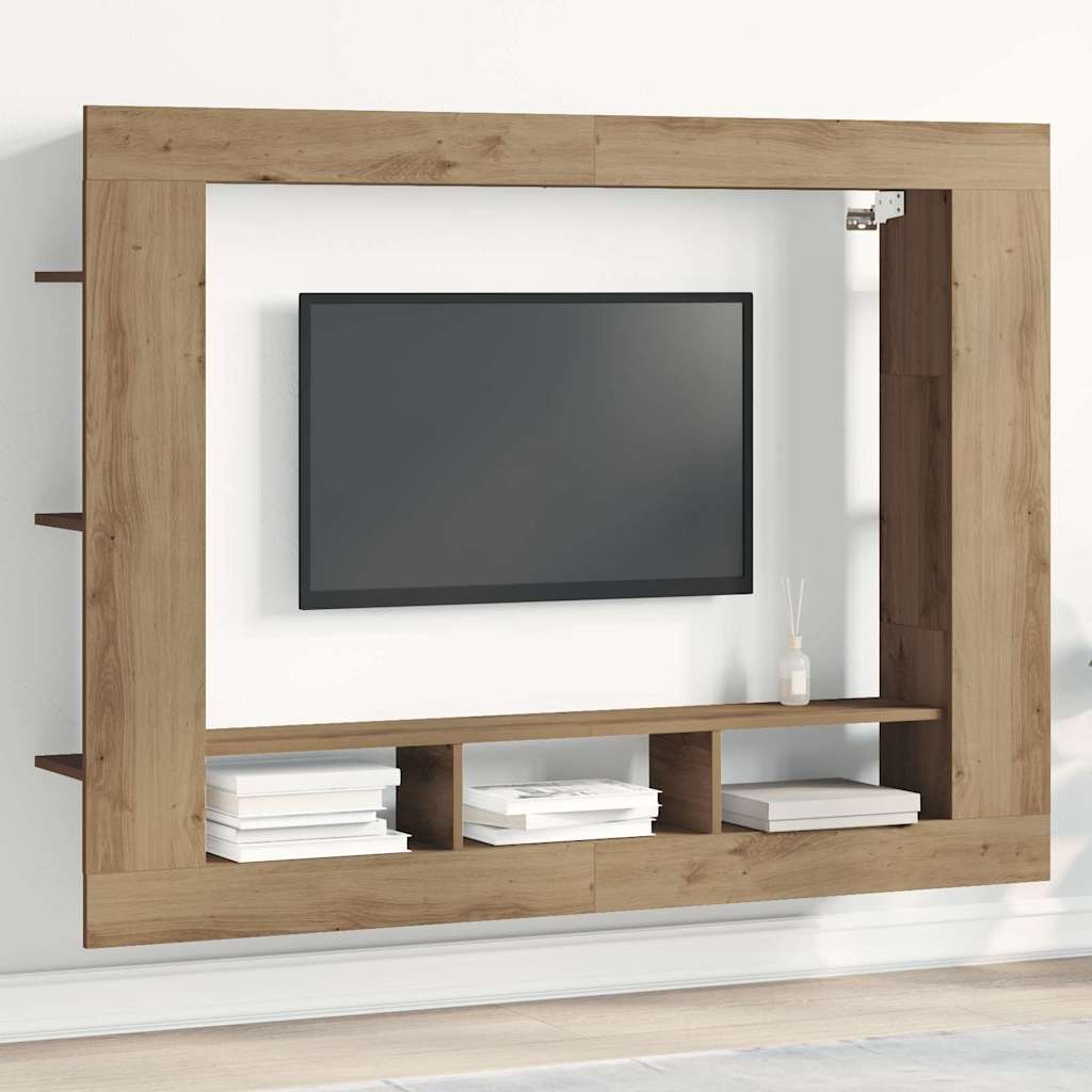 Vidaxl Modern Tv Stand In Oak | 3 Built-in Shelves | Solid Wood Construction | | Rectangular Theater Entertainment Center Wall-mounted