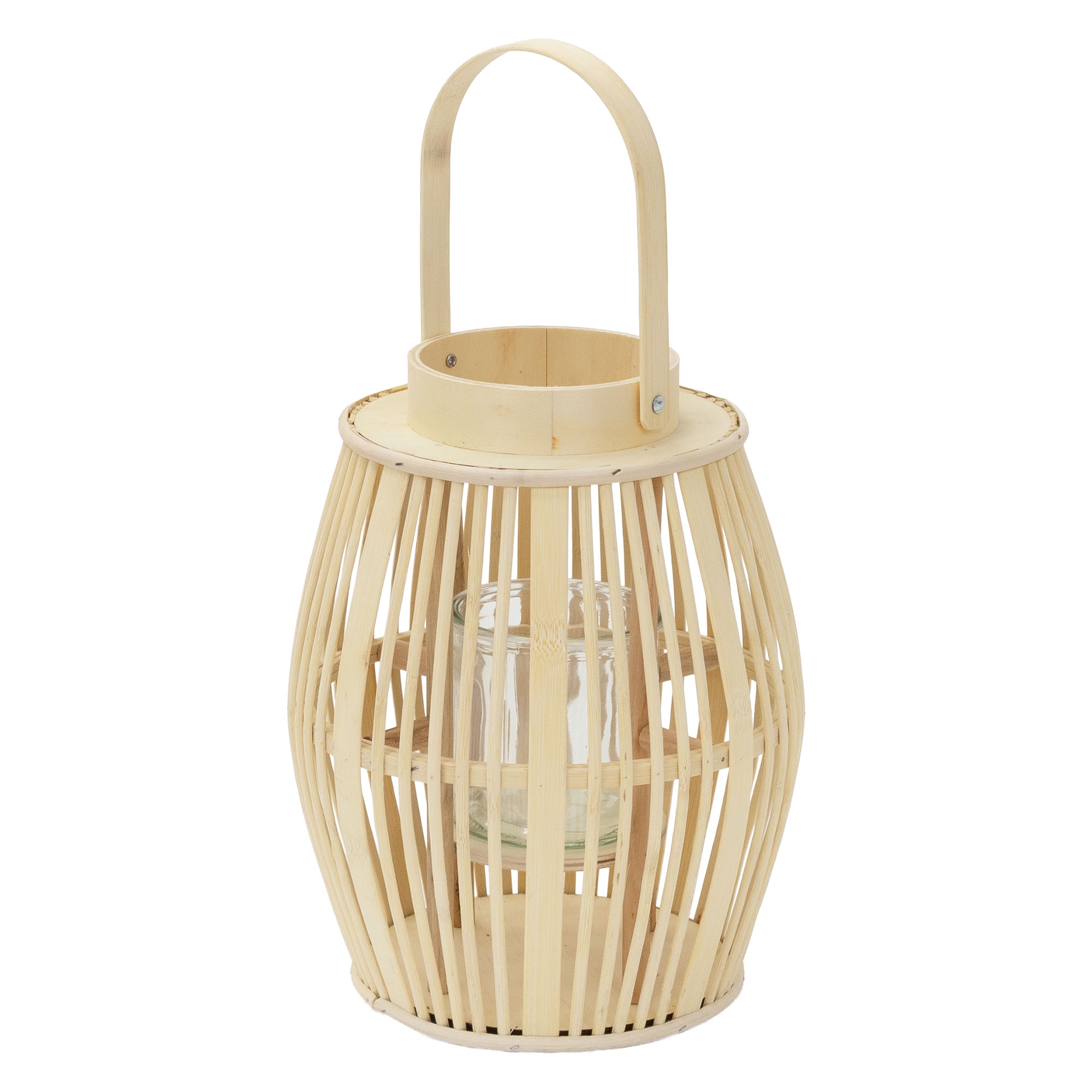 Ecd Germany Bamboo Lantern, , , Garden Lantern With Handle & Glass Insert, Boho Bamboo Lantern, Candle Holder , Indoor/outdoor, Decorative Lantern For Terrace Balcony & Living Room