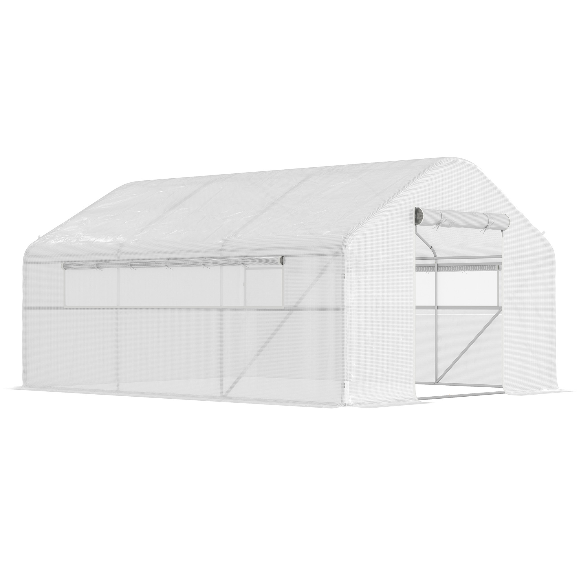 TEMU Garden Greenhouse By Outsunny, ² Garden Tunnel Greenhouse 4 X 3 X 2 M With Roll-up Doors And Large Mesh Windows, Made Of Galvanized Steel And