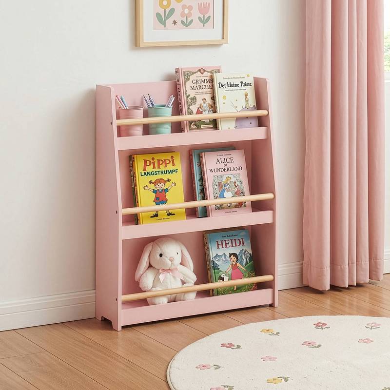 Children's Bookshelf With 3 Levels, 78 X 60 X 18 Cm, Pink