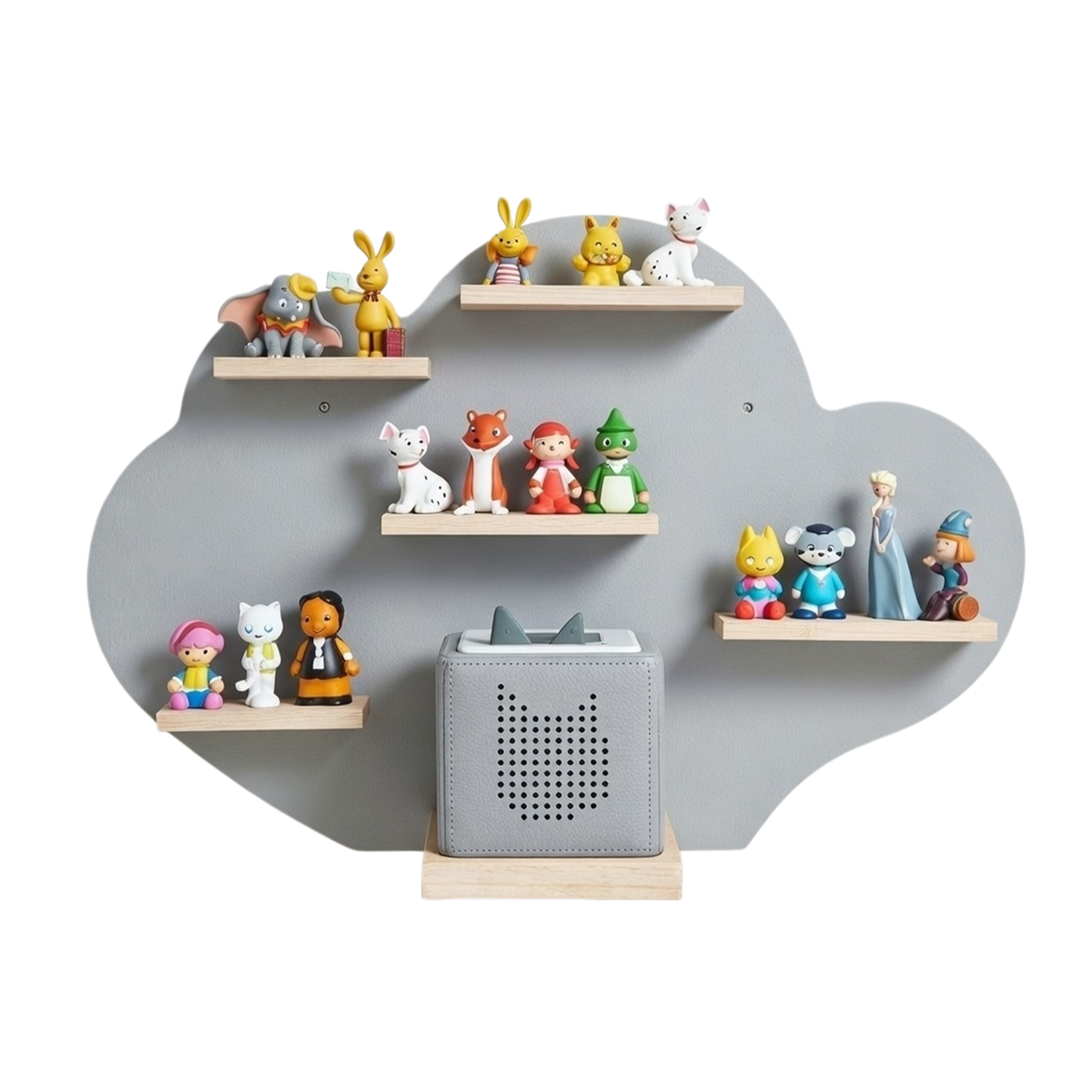 TEMU Shelf Magnetic, For Up To 20 Figures, 40 X 61 X 17 Cm, And Wood, Grey, Cloud Shape, For Wall Mounting In Room, Figure Storage, Children's Shelf,