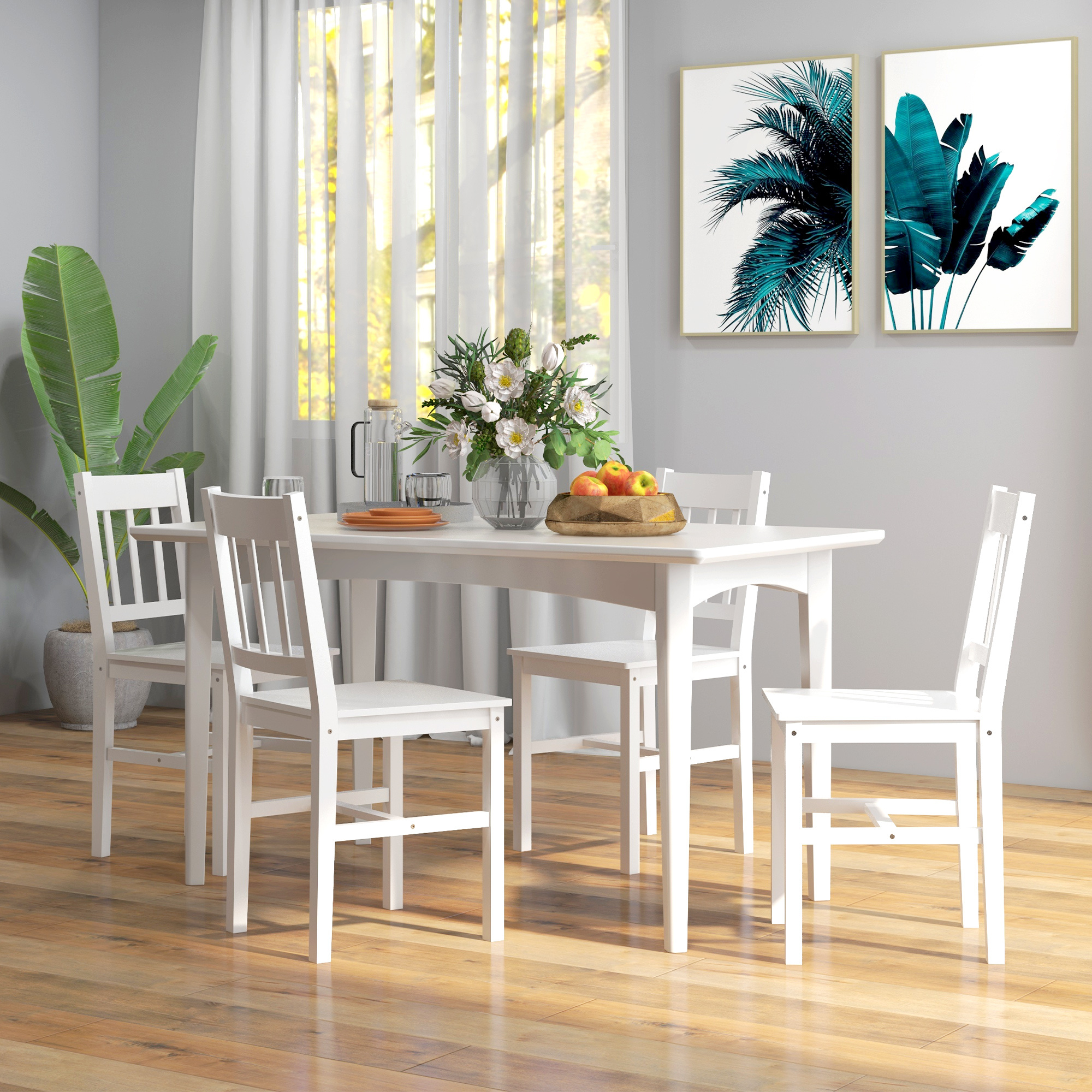 Image of Dining Chair, 4pcs Set Kitchen Chair, Living Room Chair With Backrest, Kitchen Chairs, Dining Chair For Dining Room, Kitchen, Pine Wood, 41 X 46.5 X 85.5 Cm, White