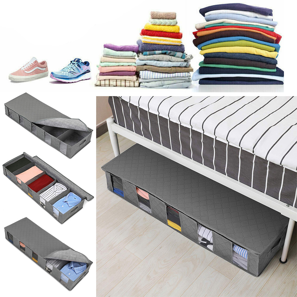 TEMU 1pc 5-compartment Under Bed Storage Bag With Pvc Front Clear Window, Foldable Storage Boxes With Lid And Handle, Zipper Closure, Closet