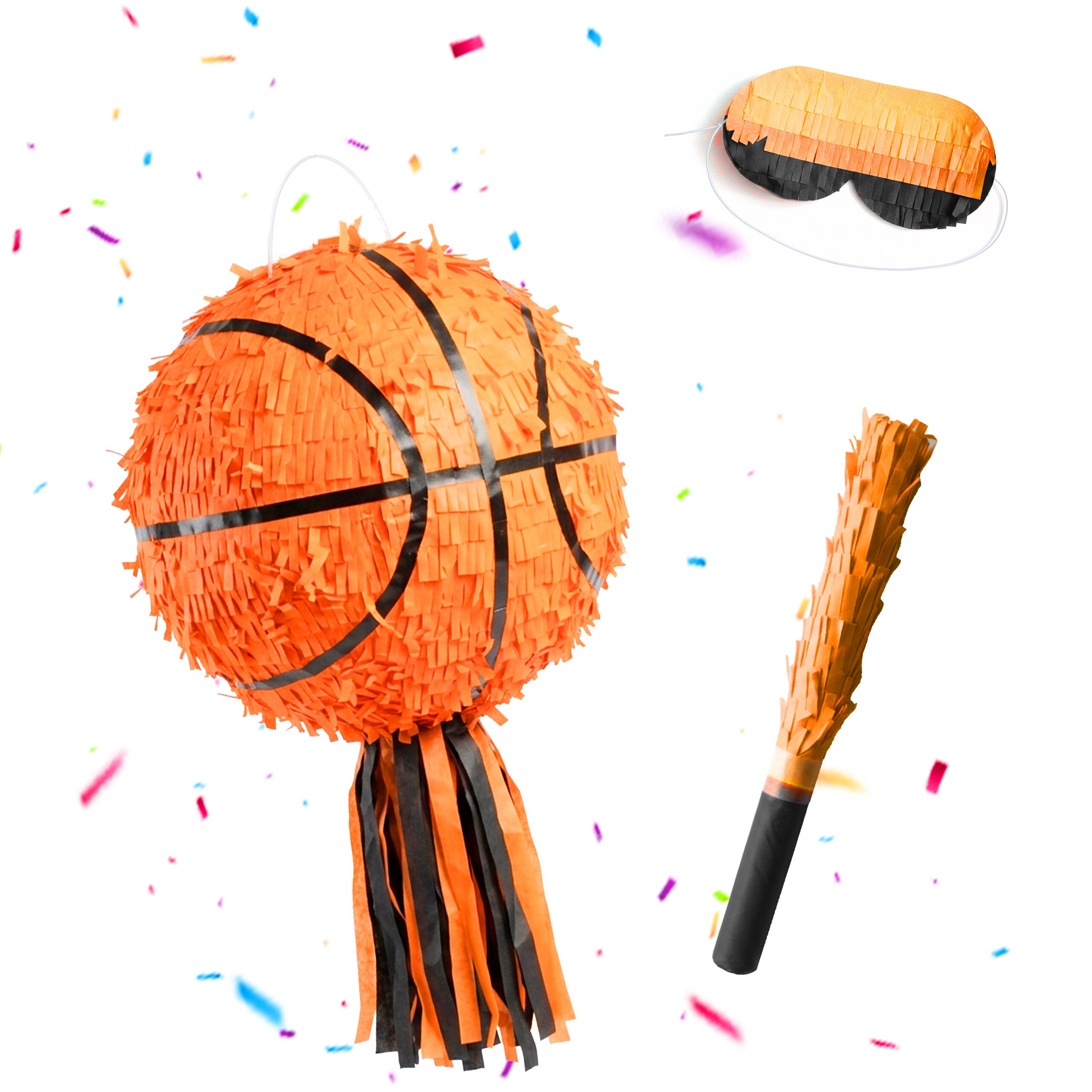 3-piece "basketball" Piñata Set In Orange/black - Ø25 Cm