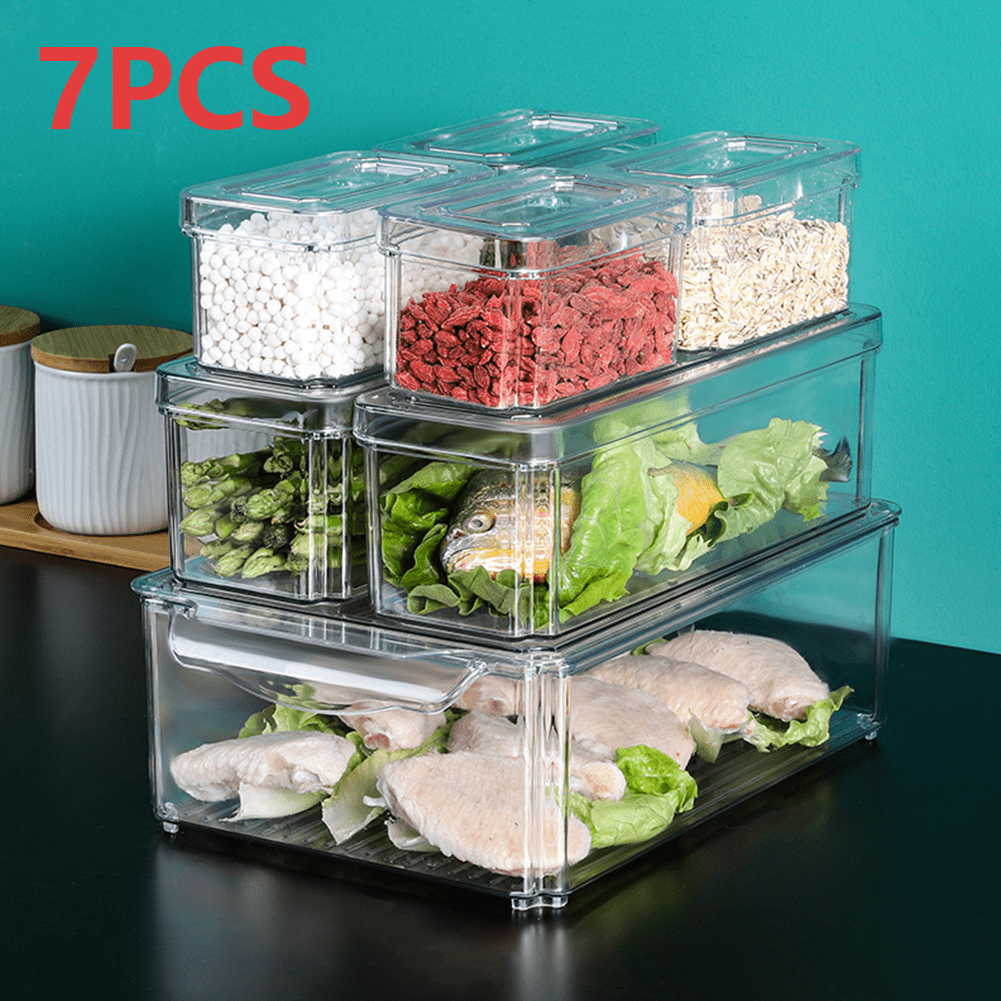 TEMU 7pcs Kitchen Plastic Refrigerator Storage Box Set, Stackable Fruit And Vegetable Fresh Storage Container, Kitchen Storage Organizer And