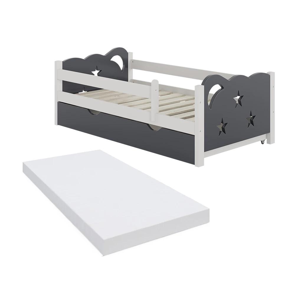 Image of Jessica Kids Bed, Gray, 70x140 Cm, With Drawer And Mattress, Youth Bed, Bamboo Children's Bed For Kids' Room