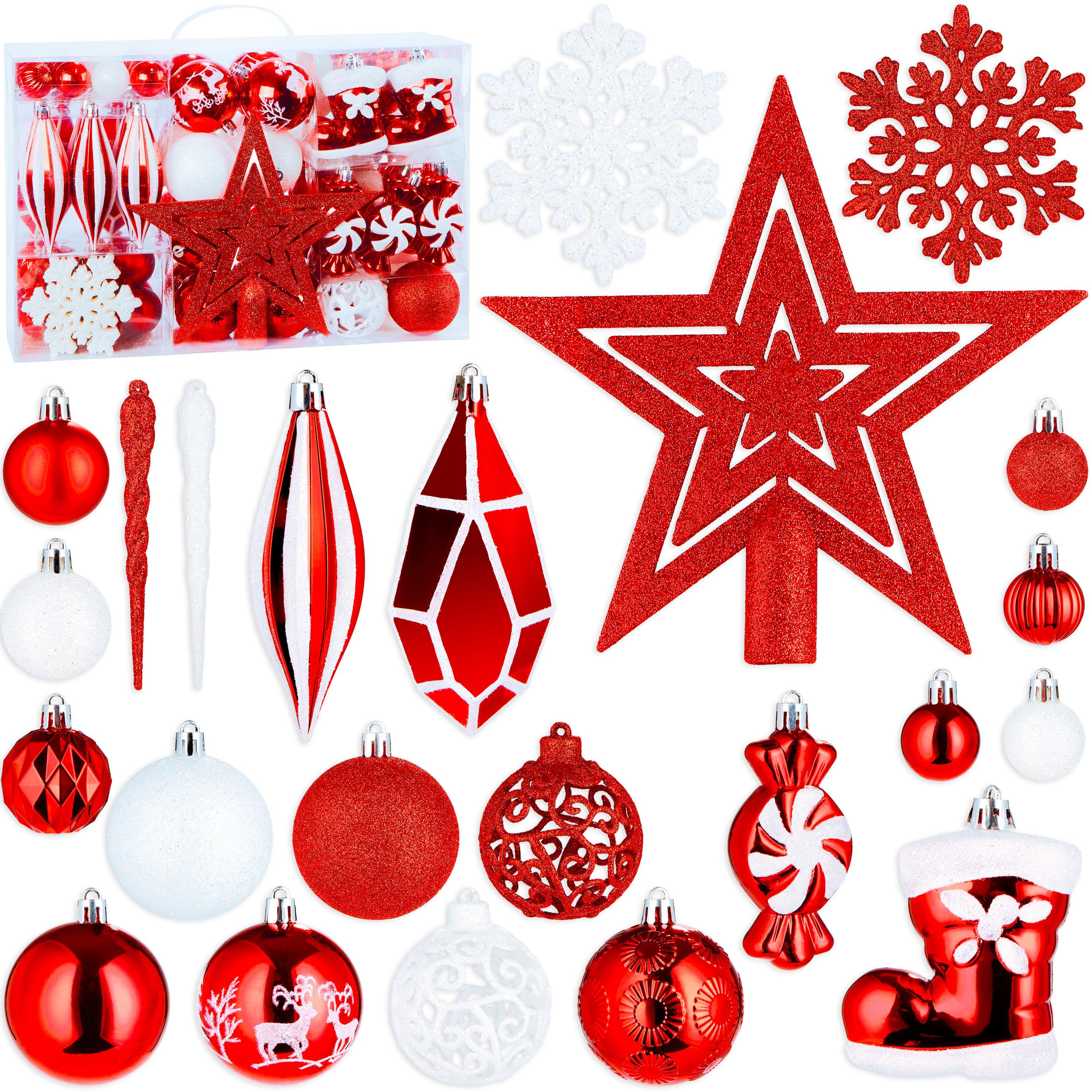 Image of Brubaker 128pcs Premium Christmas Tree Decorations - Xxl Christmas Ball Set With Glitter Balls, Icicles, Diamond Pendants, Candy, Boot, And Star - Tree Decorations