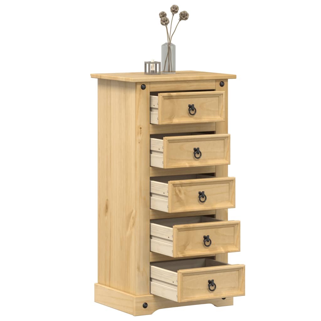 Image of Vidaxl Nightstand, Nightstand With 5 Drawers Metal Handles, Night Console Night Dresser For Bedroom, Side Table, Solid Wood Pine