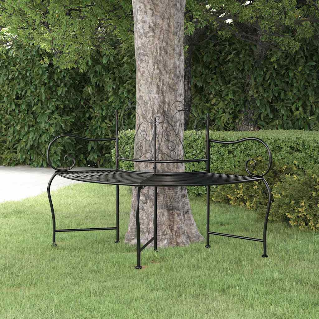 Image of Tree Bench Garden Bench Park Bench Seat Bench Round Bench Metal Bench Garden Furniture Terrace Bench 150cm Black Steel