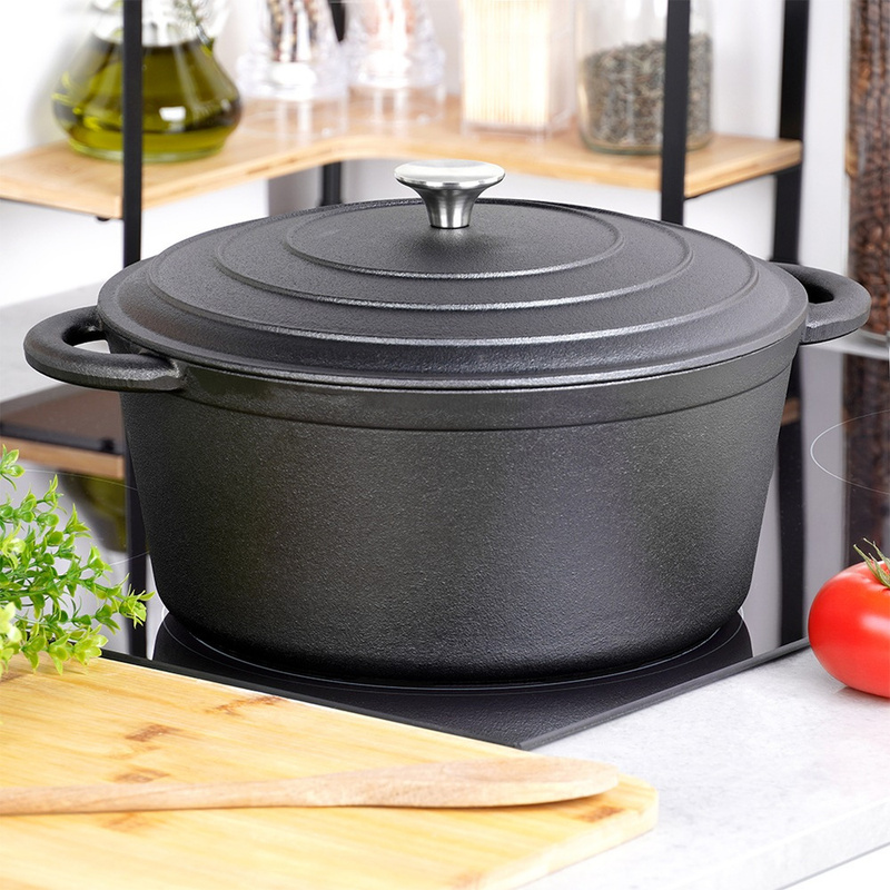 TEMU Cast Line 28 Cm, 5.9 L Cast Iron Pot With Lid - A Sturdy Pot For Cooking, , Baking, And Roasting, Resistant To High Temperatures, Ideal For Gas,
