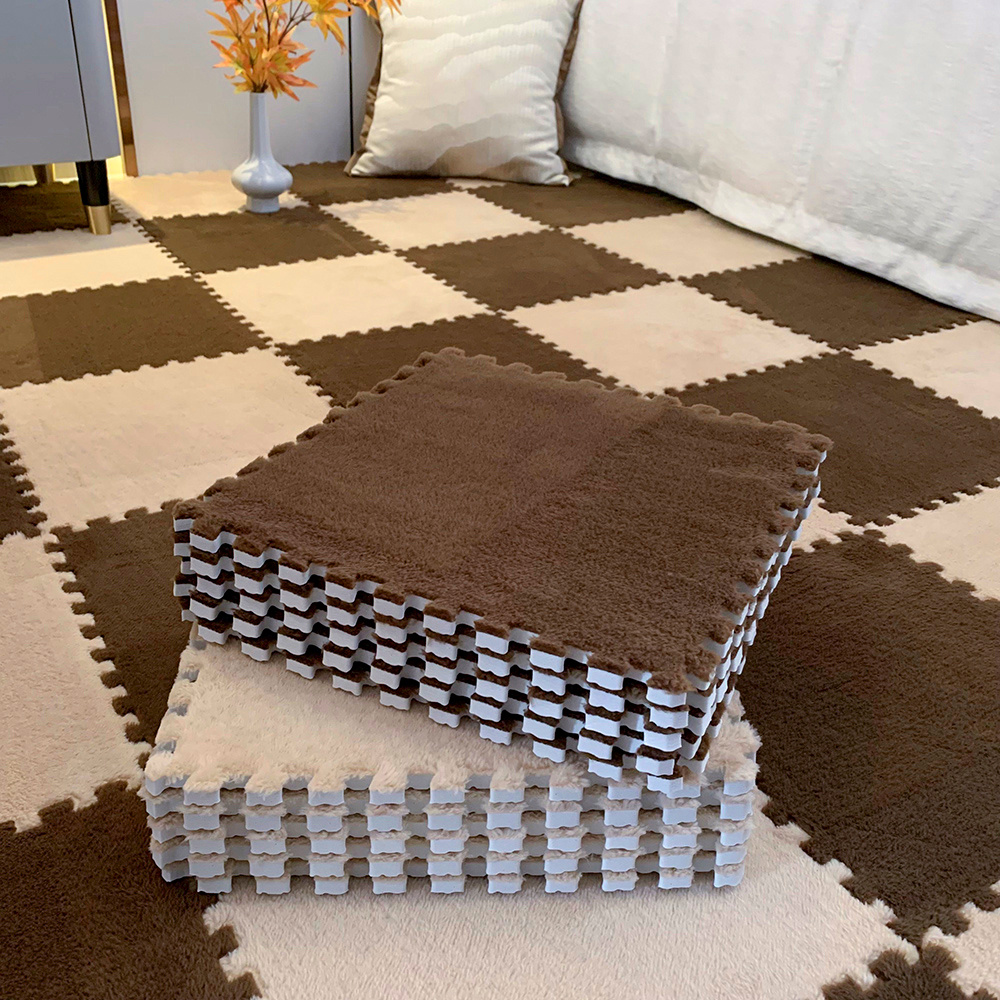 12/24pcs Set of Plush Patchwork Carpet Mats, 30x30cm, Non-slip EVA Foam Washable Thickened Carpet, Multi-color Patchwork Interlocking Floor Non-slip Floor Mats for Living Room Bedside and Game Room