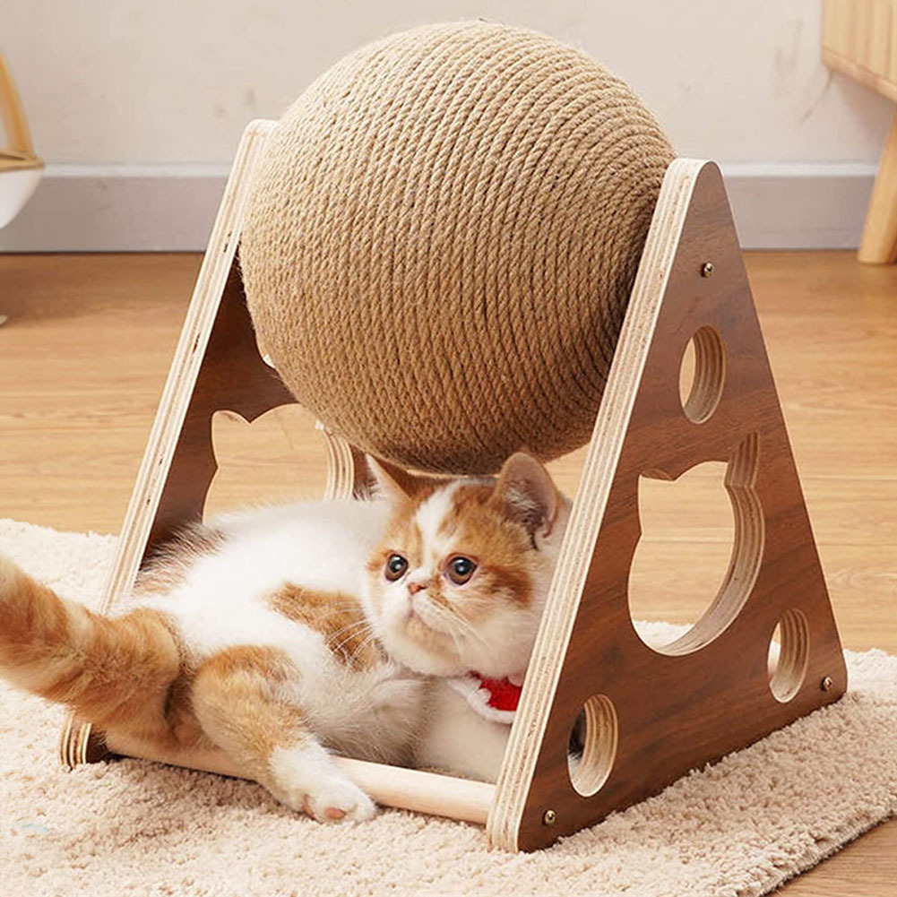 Cat Sisal Scratcher Balls Stable Wooden Base And Sisal Rope Rolling Ball For Cats Climbing Grinding Claws Interactive Solid Wood Scratcher Indoor Cats Toy For Small Medium Pet Cat