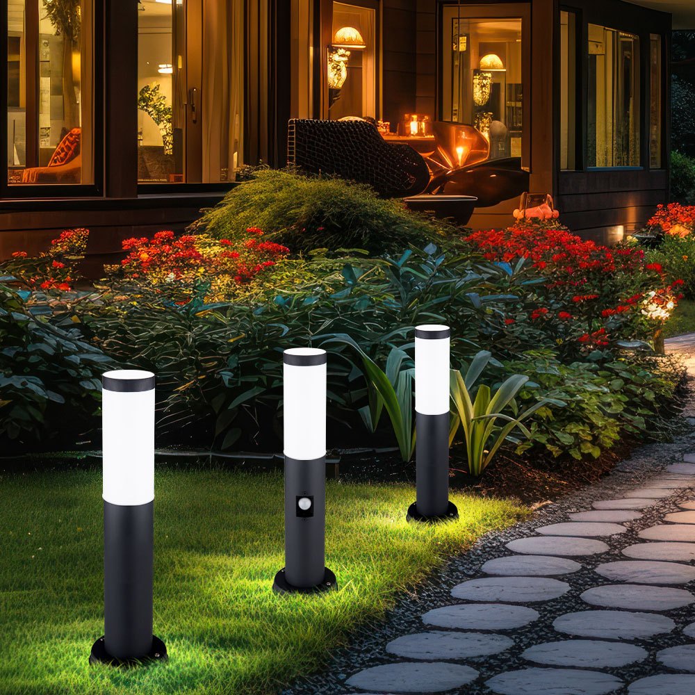 Pathway Lamp Outdoor Lamp Floor Lamp With Motion Sensor Garden Lamp Stainless Steel, E27, Dxh 12.7x45 Cm, 3pcs Set