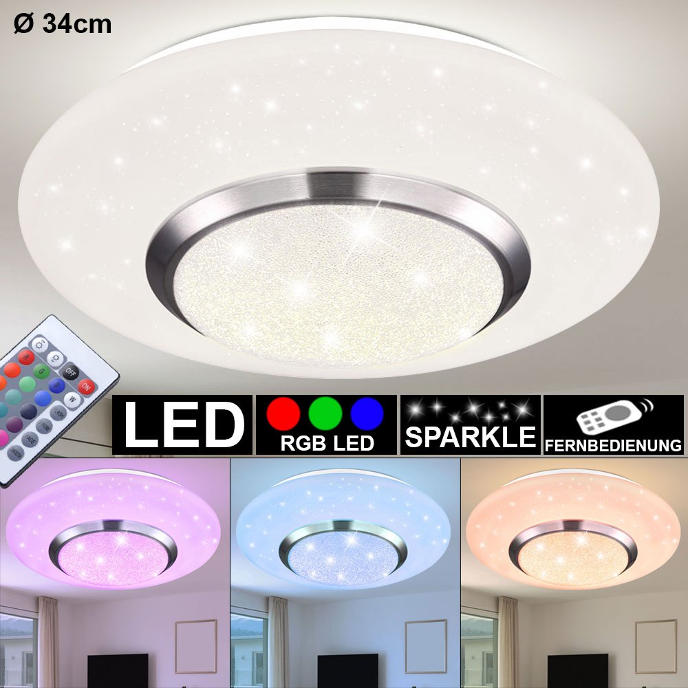 Image of Rgb Led Ceiling Light With Remote Control, Starry Sky Effect, Dimmable Living Room Light, White, 18w 1000lm Warm White, Dxh 34x8 Cm, Model 48311-18rgb