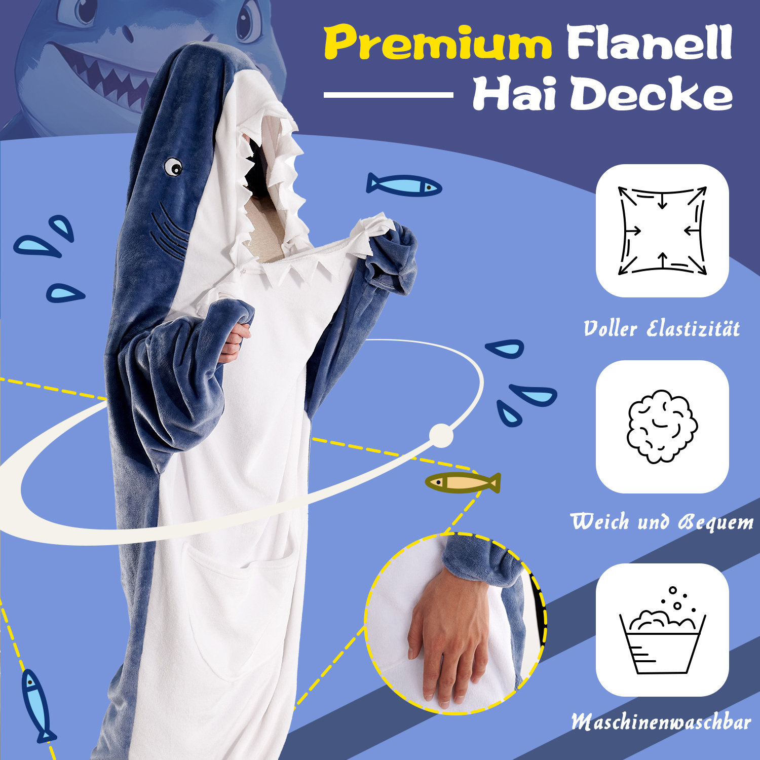 Shark Blanket With Sleeves, Flannel Hooded Blanket For Cosplay Shows, Super Soft Sofa Cuddle Blanket Shark Blanket Gift For Teenagers - Hoodie Blanket With Pocket - Shark Blanket