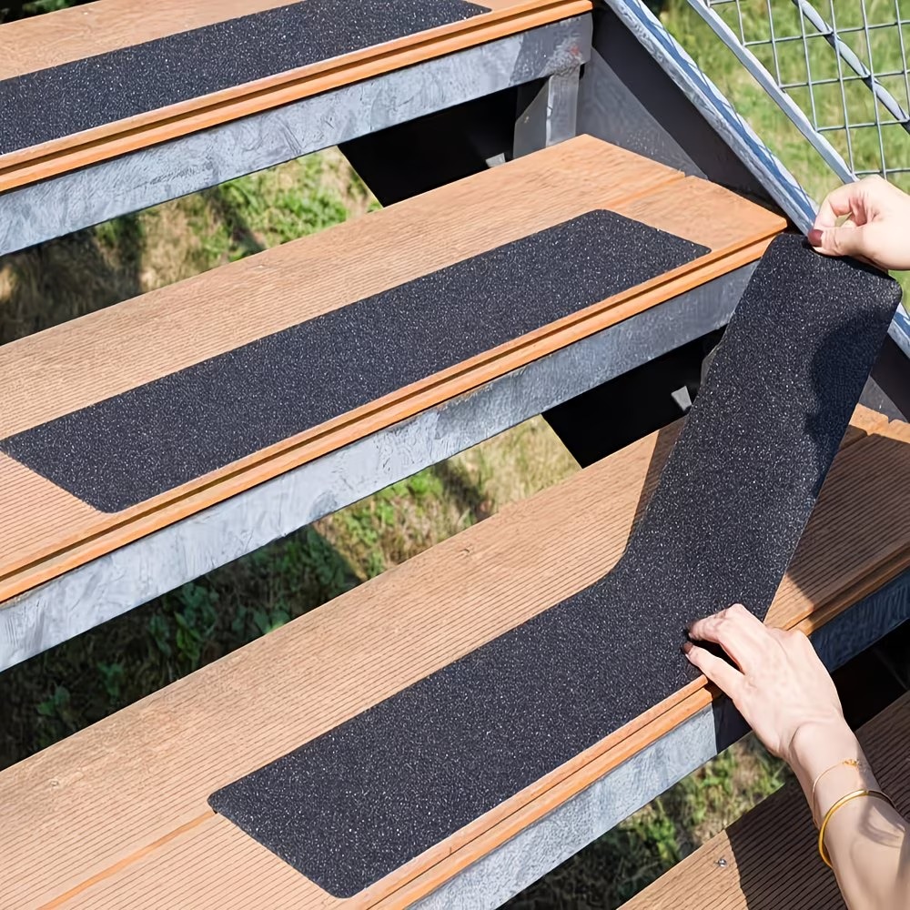 TEMU 5 Pack Pvc Frosted Non-slip Stair Tapes | Safety Strips | 6x24in (15x61cm) Black Heavy Duty Waterproof Anti-slip Adhesive Strips For