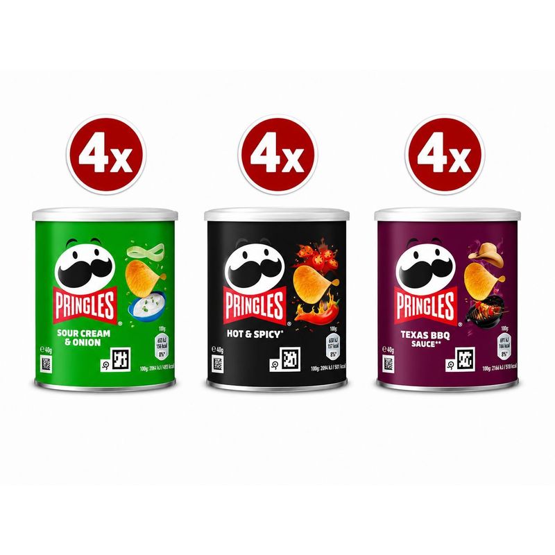 Image of Pringles Mini Mix Bundle Bbq, Hot & Spicy, Sour Cream 12 X 40 G