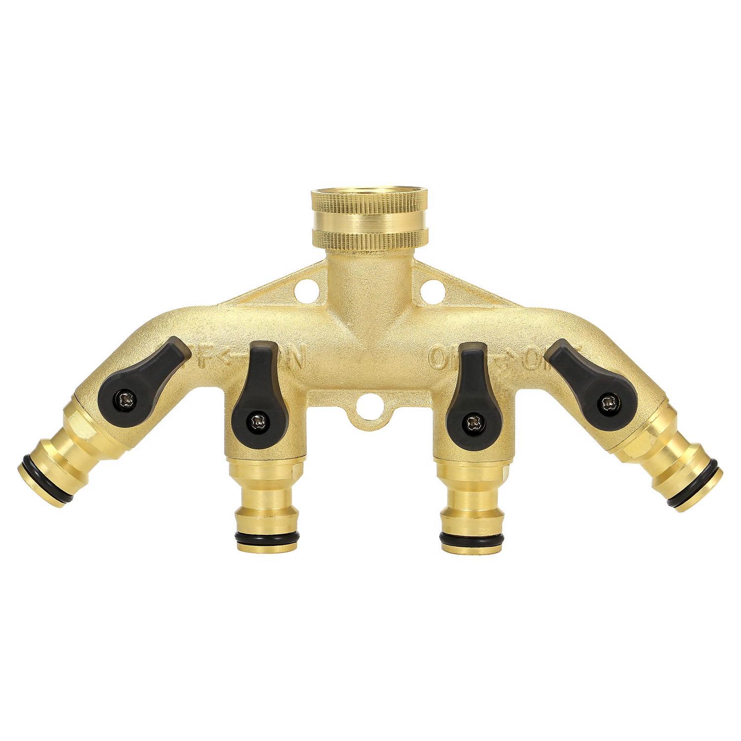 TEMU 4 Way Solid Brass Garden Hose Splitter | Heavy-duty Outdoor Tap Connector With Individual Valves | 3/4" Utility Hose Distributor For Watering &