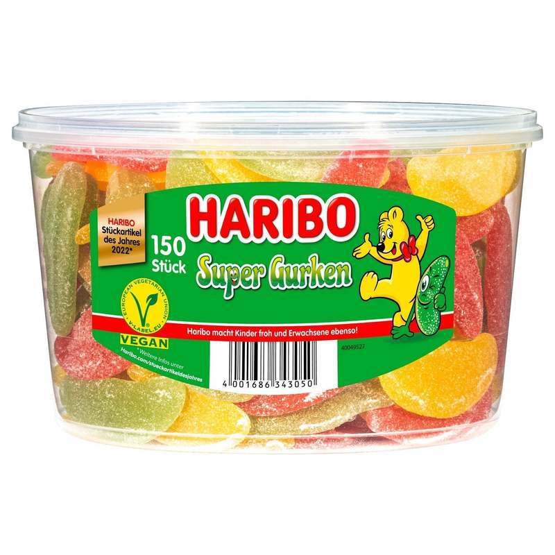 Haribo Super Cucumber Gummies 150 Pieces 1350g | Cucumber Gummy Candy | Bulk Gummy Pack | Candy For Parties, Stocking Up, And Candy Buffets