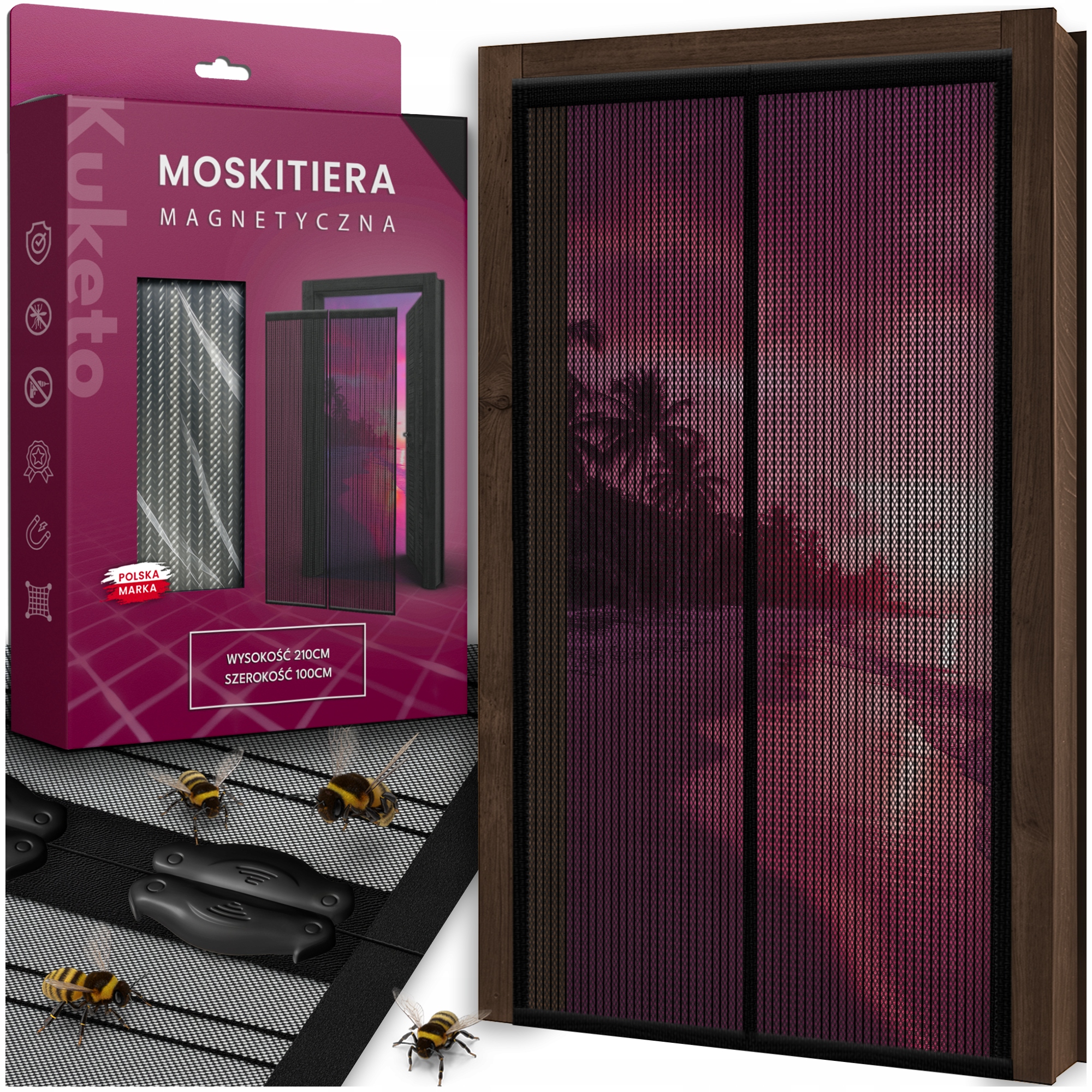 E-shop Moskitonetz - Magnetisches Mückennetz für Balkontüren, 100 x 210 cm - Insektennetz, Selbstschließender Vorhang mit Magneten,