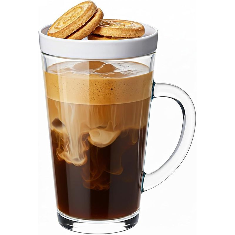 Image of Tea Cup With Lid - 300 Ml Tea Glass With Handle, Heat-resistant & Dishwasher-safe, Made Of Clear Glass, Ideal For Tea & Coffee
