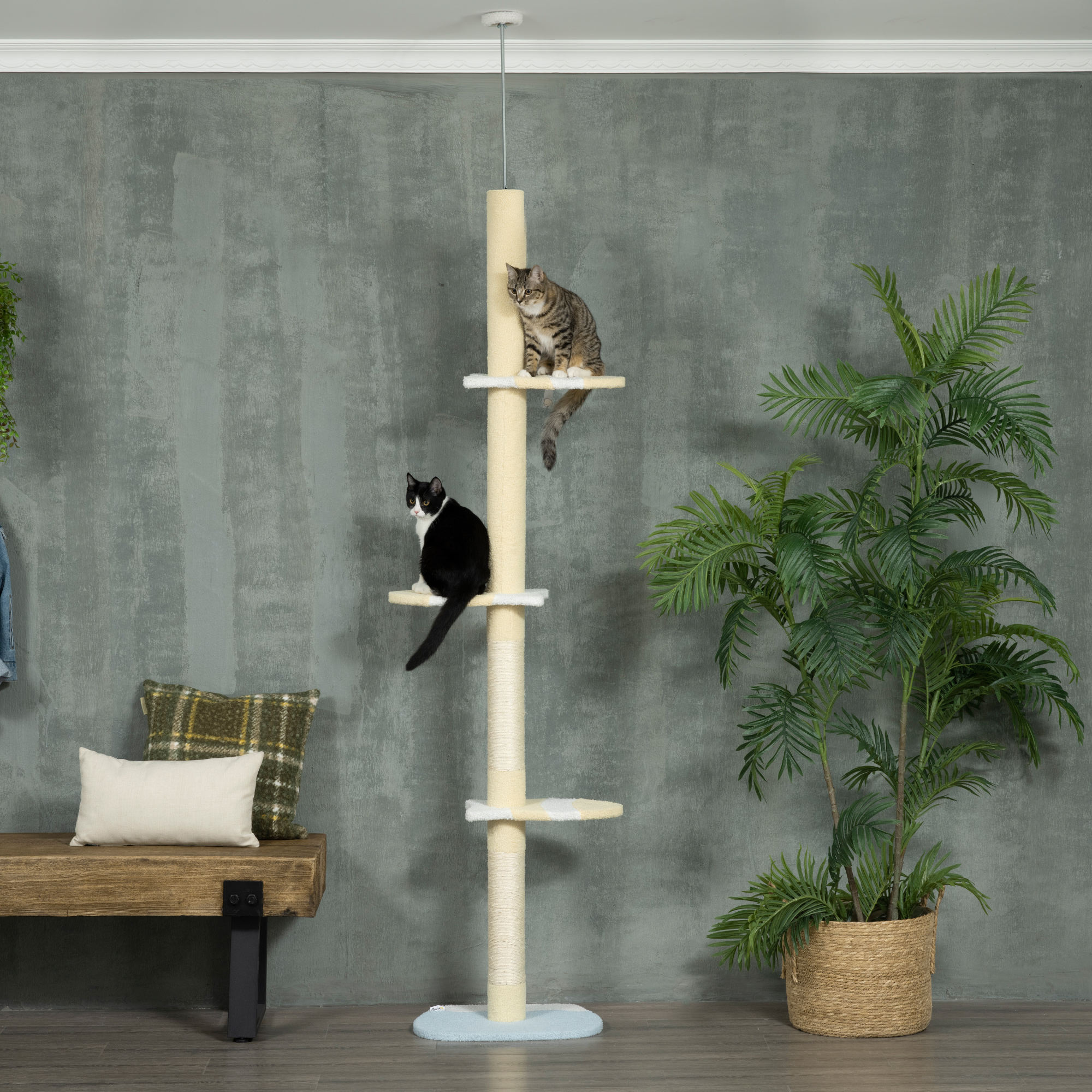 Scratching Tree Ceiling-high Height 220-260 Cm Cat Tree With Scratching Columns, Play Balls, Sisal Stems, Platforms Multi-level Cat Scratching Tree Climbing Tree For Medium-sized Cats, Yellow