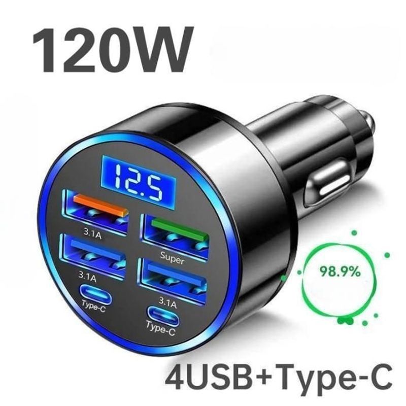 TEMU Chargeur de voiture 6 en 1 - 120W à affichage numérique