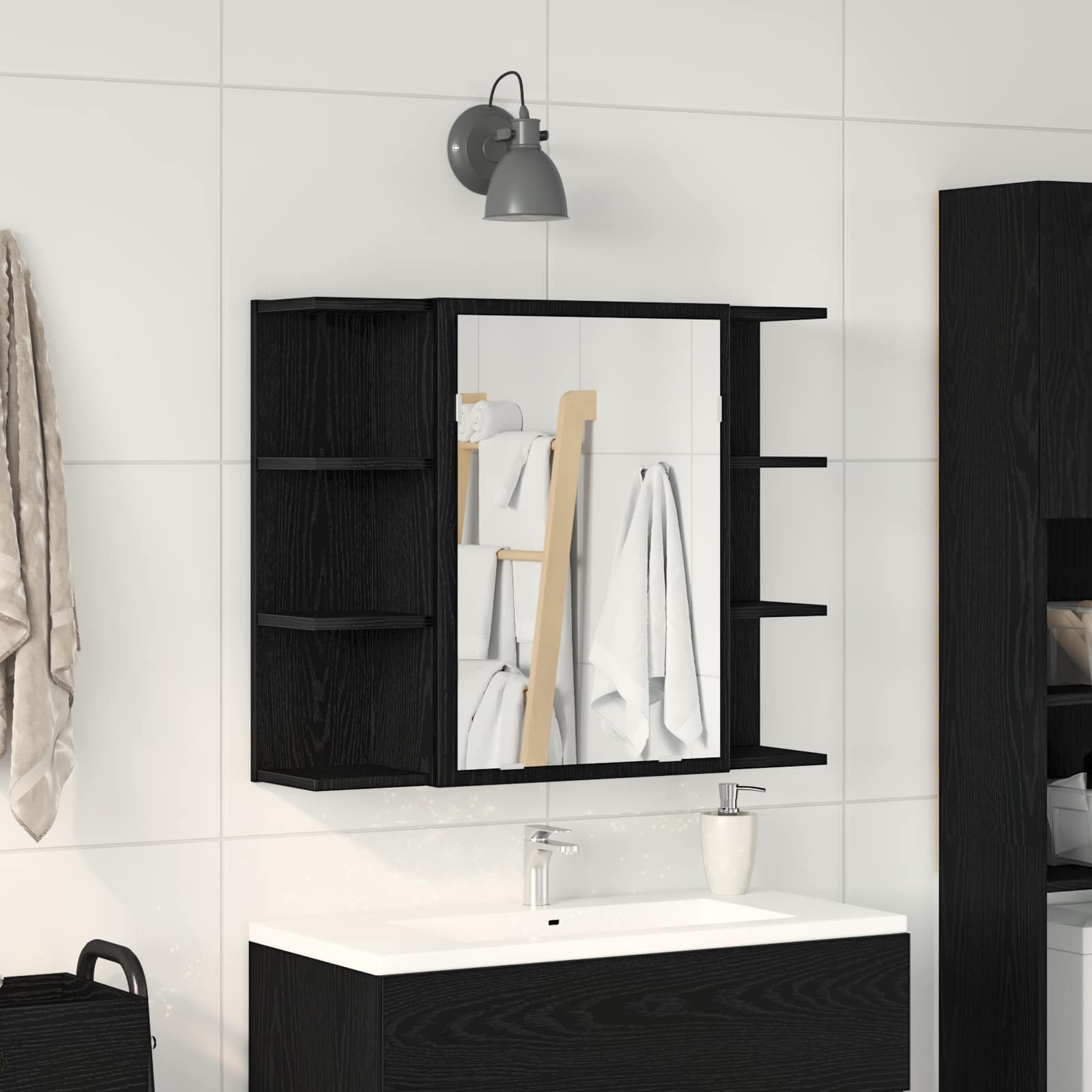 Image of Bathroom Mirror Cabinet, , 80 X 20.5 Cm, Wood Material, Modern Bathroom Cabinet, Rectangular Mirror, Space-saving Design, Great Furniture, Organizer For Toiletries, For Indoor Use
