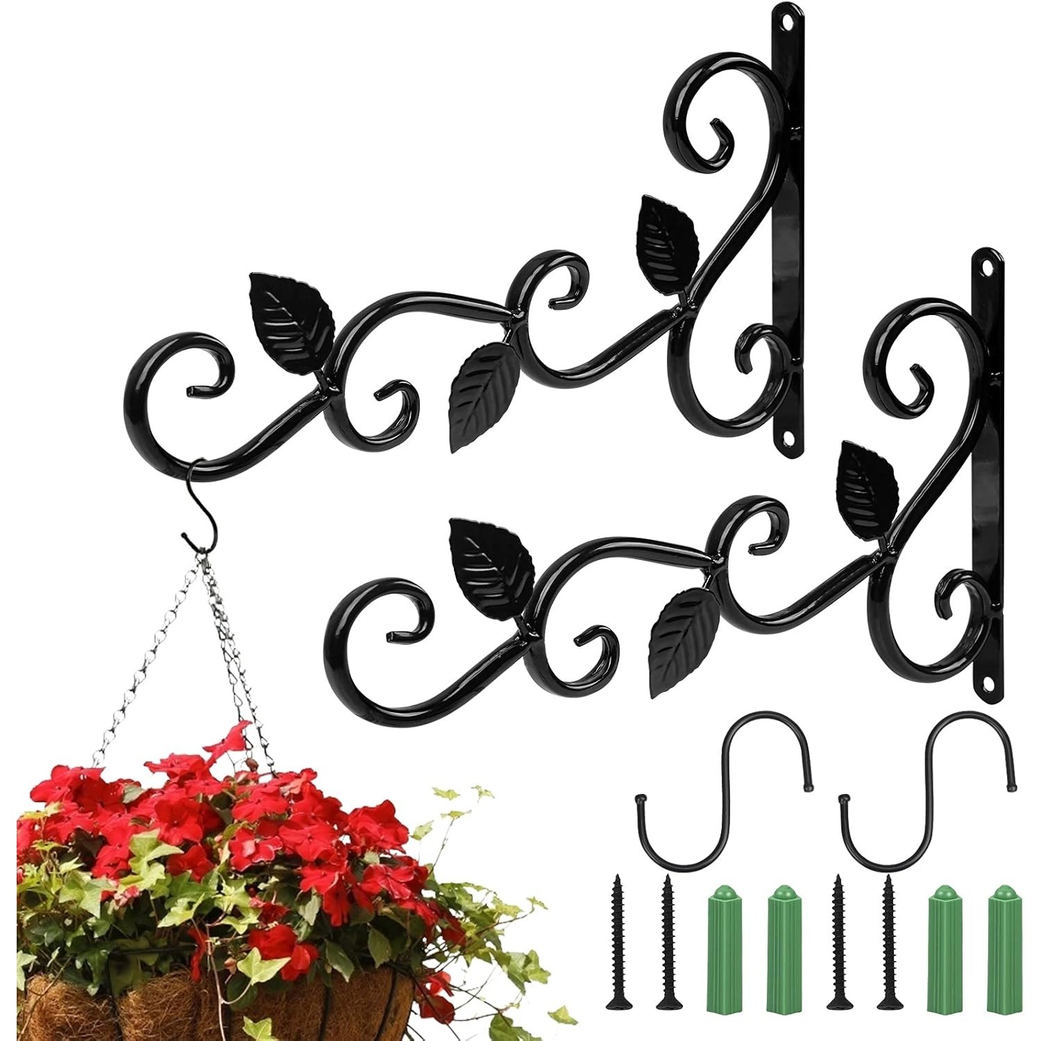 12-piece Metal Flower Basket Holder, Wall-mounted Flower Hooks, Hanging Plant Hangers, Iron Plant Hooks For Garden Plants, Wall Mount With Screws, Holder For Flower Basket