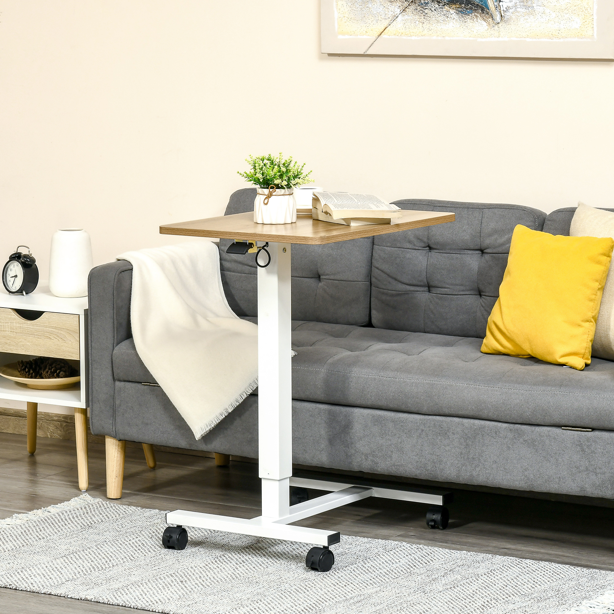 Height-adjustable Standing-sitting Desk Laptop Desk Standing Desk Side Table With Casters Space- For Study Living Room Nature+white Loadable Up Kg 65 X 48 X 70-110 Cm