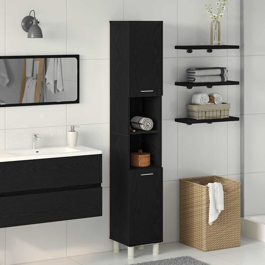 Image of Vidaxl Modern Bathroom Cabinet Oak Wood With 6 Storage Compartments For The Interior | For Organizing Essentials | Durable Wood Material | Stylish Furniture For A Compact Setup