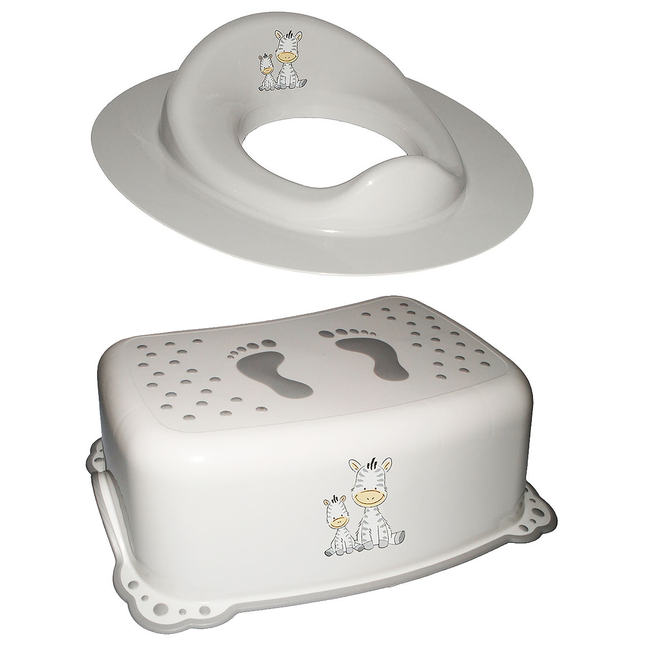 Image of 2pcs Set: Toilet Seat / Toilet Seat Raiser / Reducer & Anti-slip - Step Stool / Footstool / Child Seat - "zebra - White" - Child Step Stool & K..