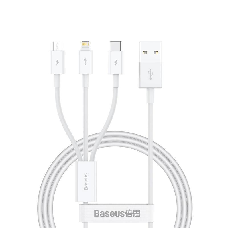 TEMU Câble de données USB Baseus Superior - Charge rapide 3.5A, pour M+L+C, 0.5M, Blanc, Haute Qualité, Compatible avec les appareils Apple et