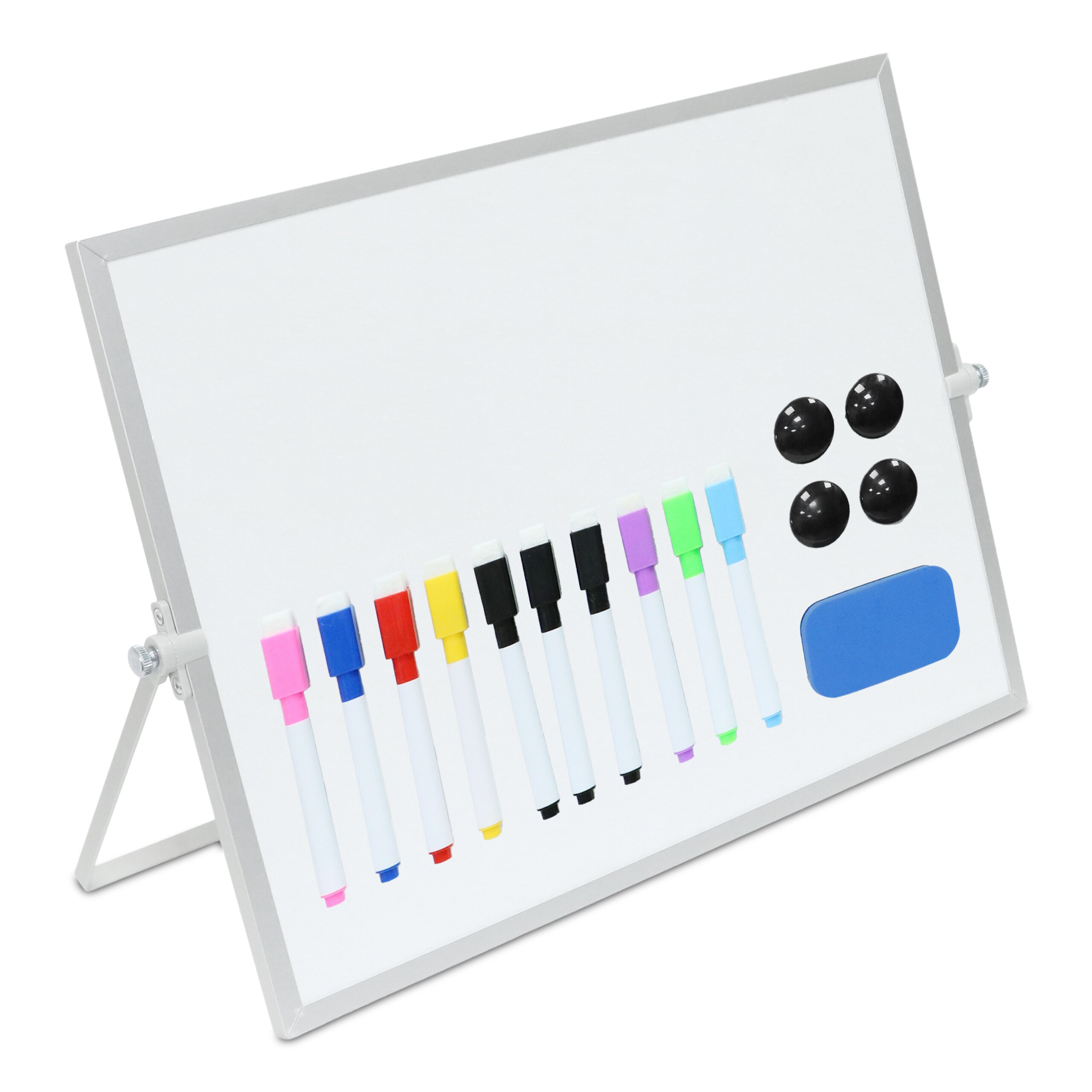 Image of Magnetic Whiteboard, Rotatable, 30 X 40 Cm, Iron-aluminum-plastic, Silvery, Double-sided, With Pens, Magnets And Sponge, For Desk, Office And Home, Magnetic Board, Memo Board, Writing Board, Relaxdays