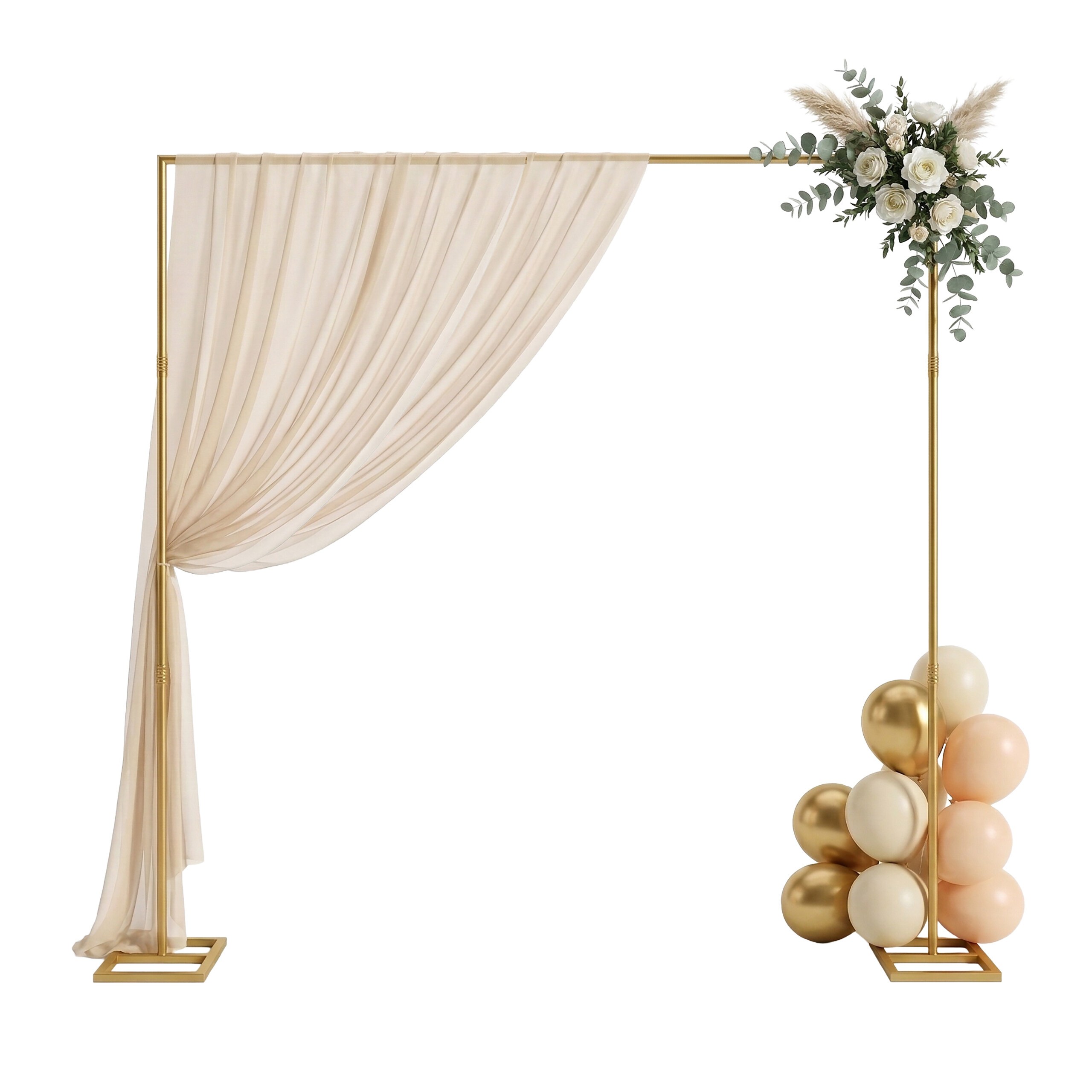 TEMU Luftballonbogen eckig, Stahl, gold, 3 Höhen, 300 x 42 cm, Stecksystem, Standfüße, für Hochzeit, Geburtstag, Verlobung, Jubiläum und Babyparty,