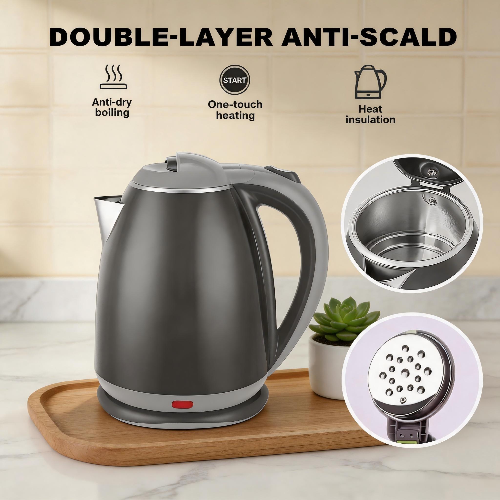 TEMU Double Layer Anti Scald Electric Kettle, 1.8l Large Capacity, Food Grade 304 Stainless Steel Inner Liner, Heat Insulated Pp Handle, Boiling