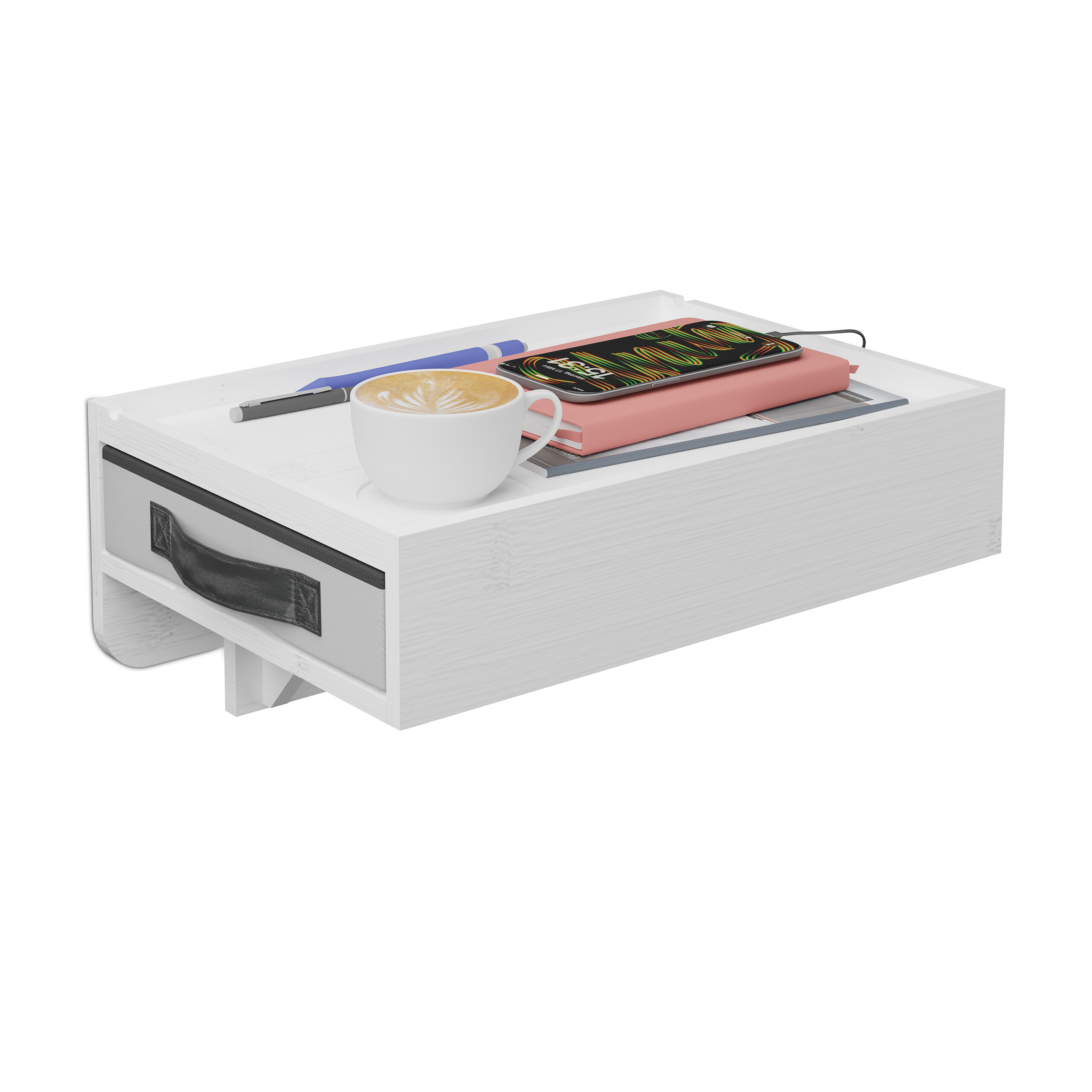 Clip-on Nightstand In White - (w)37 X (h)14 X (d)26.5 Cm