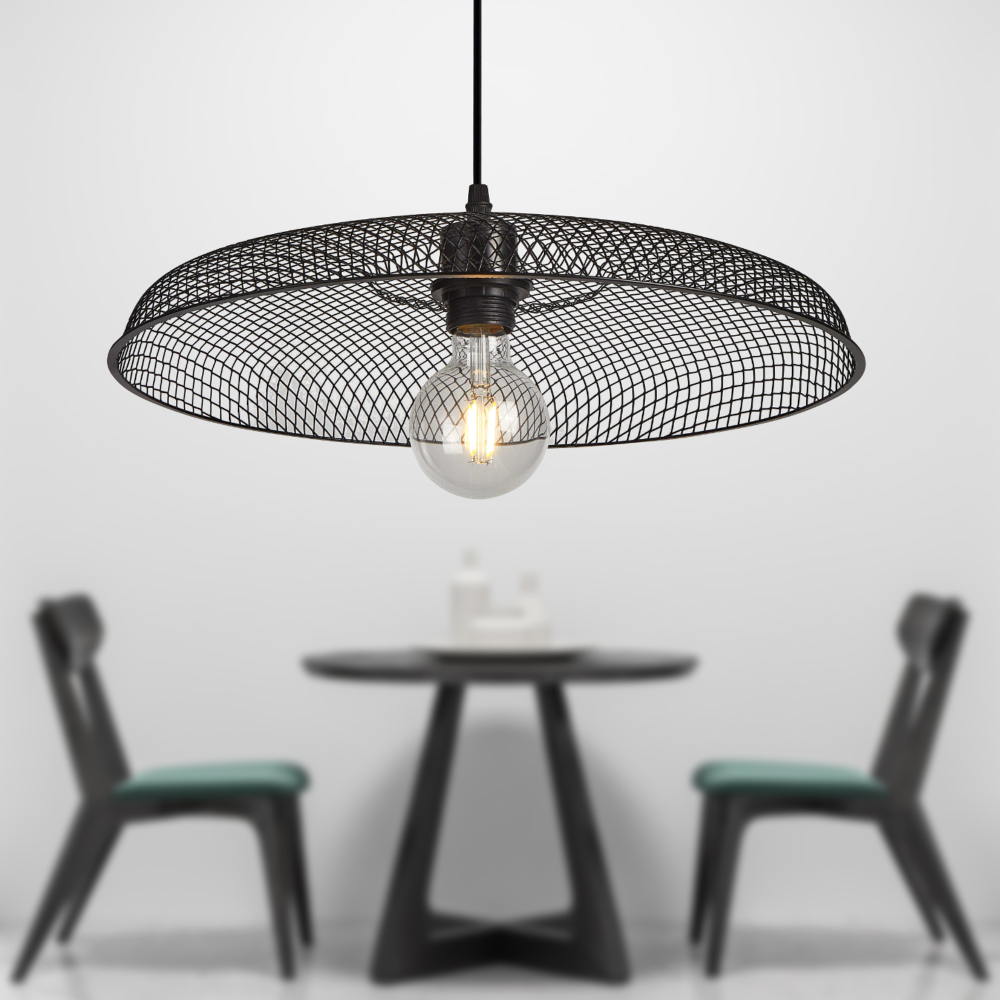 Set of 2 Cassidy Large Black Mesh Ceiling Pendant Lights