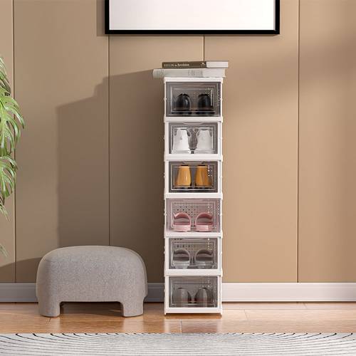 6 tier white shoe storage box shoe organiser with clear door stackable dustproof footwear cabinet installation free plastic trainer storage organiser with lids foldable space saving shoe rack stand for sneaker slippers container doorway