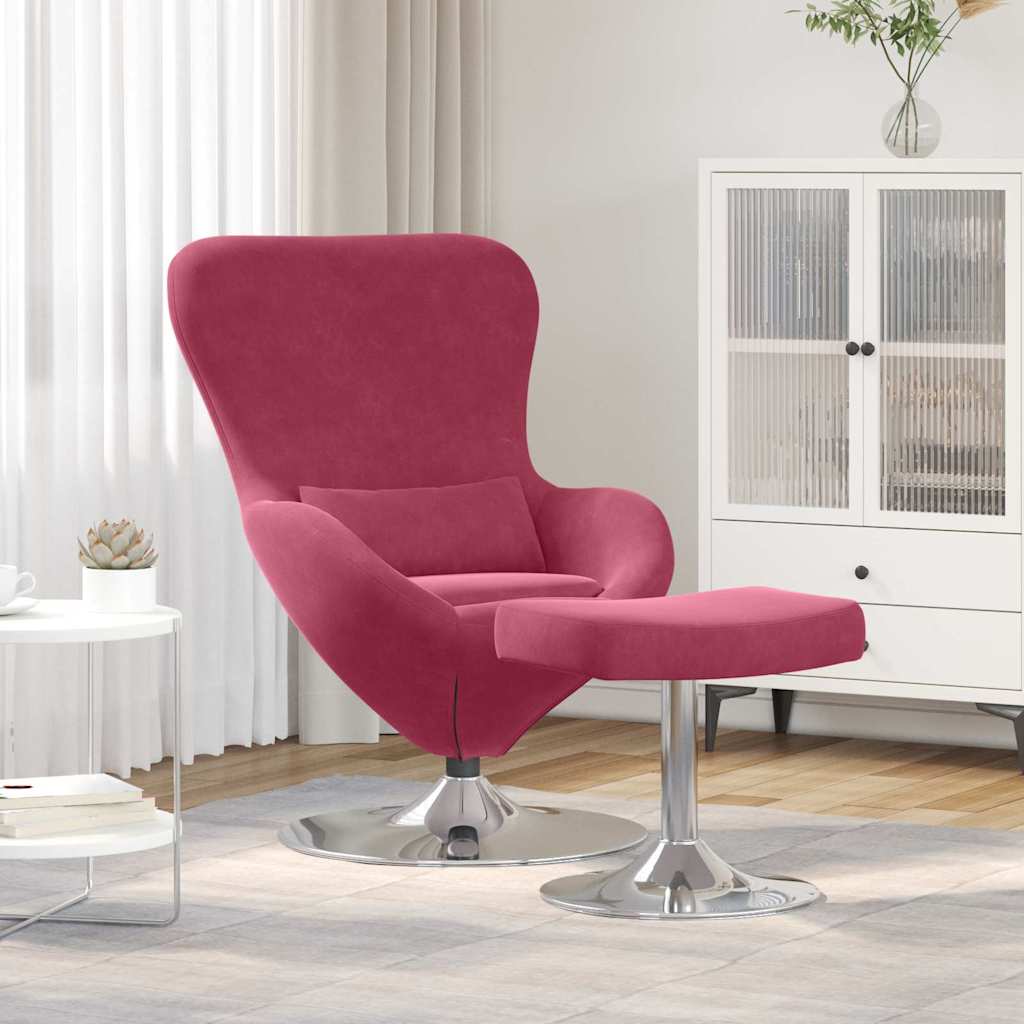 Vidaxl Red Velvet Egg Chair With Footrest, Swivel Function And For Living Room And Bedroom. Comfortable Seating And An Elegant Chair For Relaxed Hours At Home.